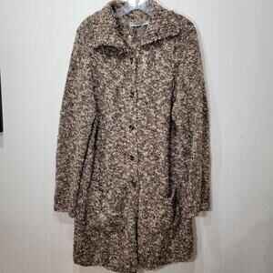 Marina Rinaldi Sweater L Wool Chunky Knit Long Brown Button Pocket Grandpa Italy